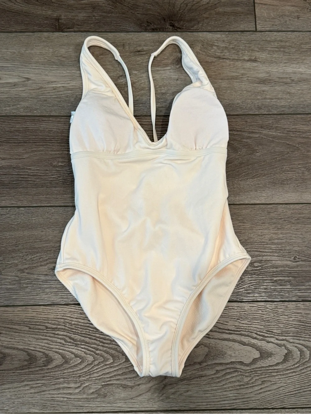 Shade & Shore Cream Crepe Belted V-Neck One Piece Swimsuit Size S (4-6)